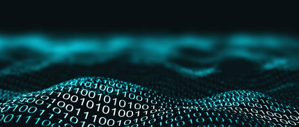Abstract wave of binary code, symbolizing digital fisheries data, analytics and electronic monitoring technology.